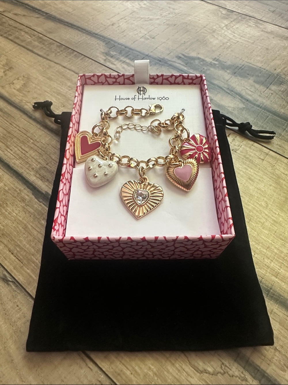 House of Harlow 1960 Hearts Charm Bracelet. NEW IN BOX